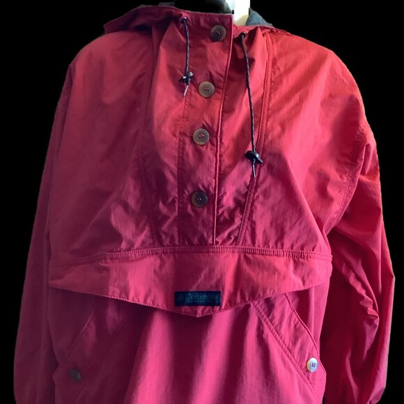 Columbia Vintage Mens Red Kangaroo Zip Pouch Side Pocket Pullover Hoodie - Picture 2 of 10